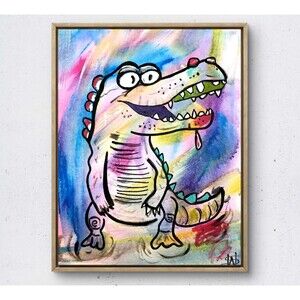 WS original crocodile painting 14X11 canvas acrylic abstract modern wall art